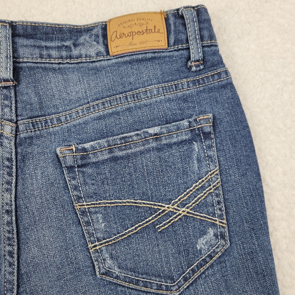Aeropostale High Rise Shorty Distressed Denim Cutoff Shorts Womens 0 Blue Denim - Picture 9 of 9